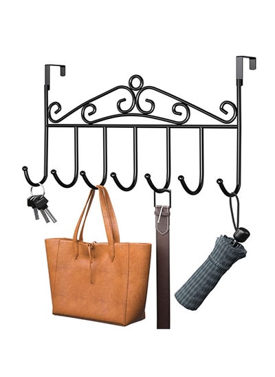 اشتري Metal Over The Door Hanger With 7 Hooks,Door Hanger For Hanging Clothes, Towels, Key Black في مصر