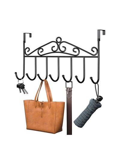 Buy Metal Over The Door Hanger With 7 Hooks,Door Hanger For Hanging Clothes, Towels, Key Black in Egypt