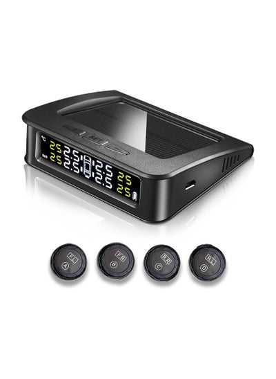 اشتري نظام مراقبة ضغط الإطارات، إنذار تلقائي والكشف في الوقت الحقيقي، شاشة LCD TPMS تعمل بالطاقة الشمسية مع 4 أجهزة استشعار خارجية في الوقت الحقيقي في السعودية