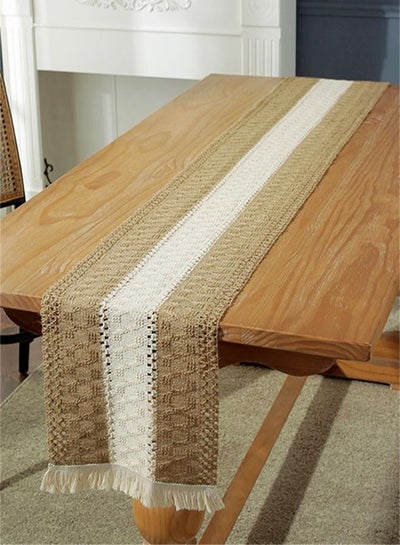 Buy Cotton Linen Runner Splicing Weave Tassel The Tablecloth 180 x 30 cm in UAE