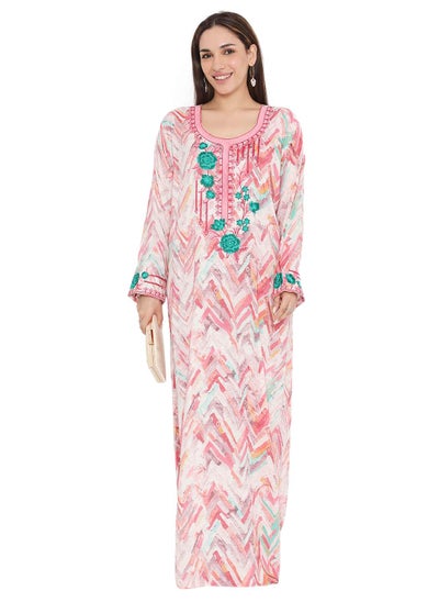 Buy HIGH QUALITY VISCOSE JALBIYA WITH MULTICOLOR THICK THREAD EMBROIDERY ARABIC KAFTAN JALABIYA DRESS in Saudi Arabia