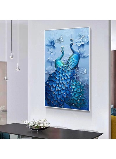 اشتري 5D Diamond Art Painting Kits Blue Peacock Round Full Drill, DIY Paint with Diamonds Art Flowers Crystal Rhinestone Cross Stitch for Home Office Wall Crafts Decorations في الامارات