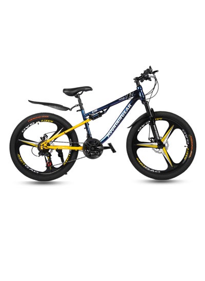 Buy 21-Speed MTB Mountain Bike MGR311381 | 24-Inch Bicycle with High Carbon Steel Frame | Disc Brakes | 38 Shock-Absorbing Front Fork | TX-30 Shimano Shifters | PVC Pedals | MTB Seat-Black Yellow in Saudi Arabia