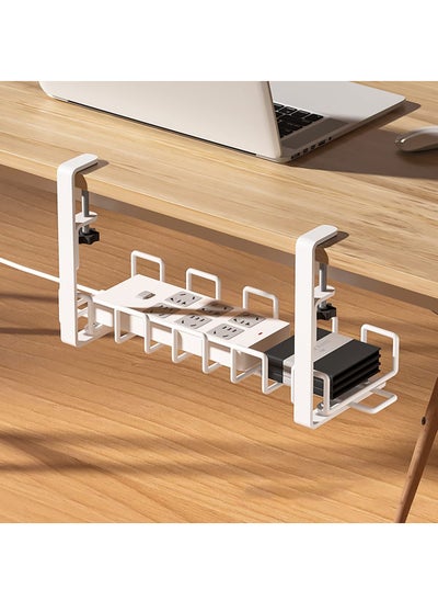 Buy Under Desk Cable Management Tray, Wire Management Rack, No-Drill Under Desk Cord Organizer with Clamp Mount System, For Metal Wire Cable Holder for Desks, Offices (White) in UAE