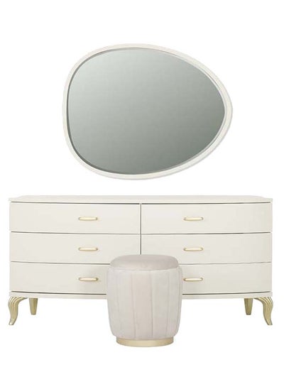 اشتري Adele Dresser with Mirror & Stool, White في الامارات