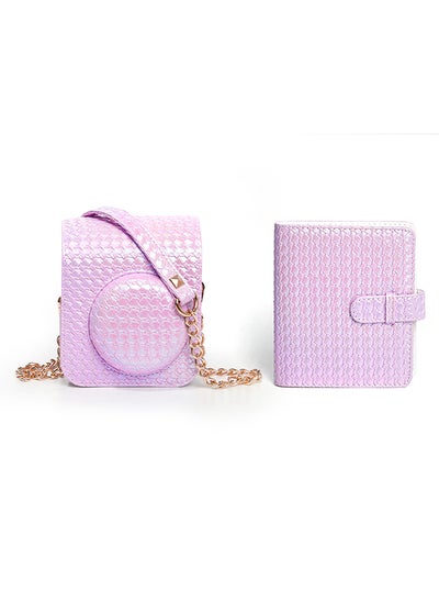 Buy Camera Case for Fujifilm Instax Mini 12 Instant Camera, PU Leather Glitter Woven Camera Bag with Shoulder Strap & 64 Pockets Mini Photo Album- Purple in UAE