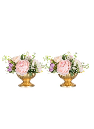 Buy Mini Gold Flower Arrangement Pots, 2.6IN Metal Vase Urn Planters for Centerpiece Table Decorations, Home, Party, Anniversary, Ceremony, Wedding Decor, Gold in UAE