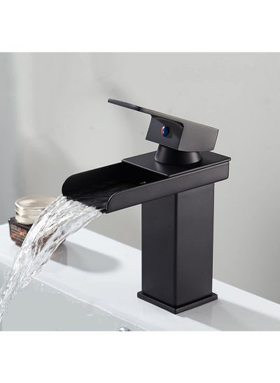 Buy Bathroom Sink Faucet Waterfall, Stainless Steel Basin Mixer Tap One-Handle Single Hole Vessel Sink Faucet Hot And Cold Water Bathroom Faucet with Water Inlet Hose Black in Saudi Arabia