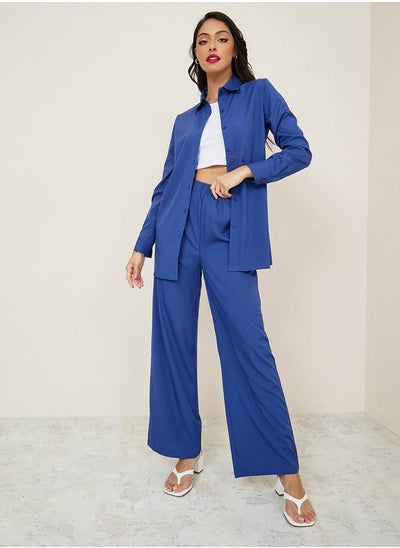 اشتري Solid Longline Shirt & Wide Leg Trouser Co-Ord Set في السعودية