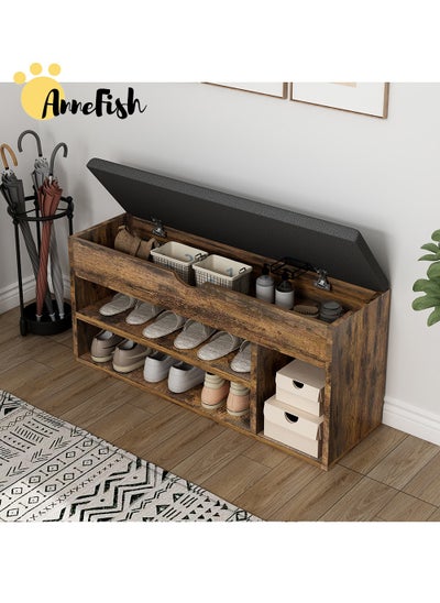 Buy 2-Tier Entryway Shoe Rack Organizer Bench With Drawer and Cushion Padded Seat For Bedroom Hallway in Saudi Arabia