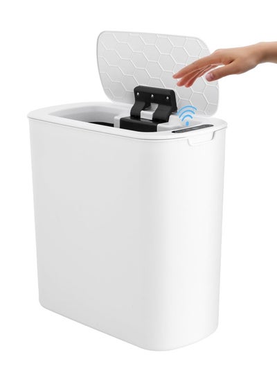 Buy Bukela 5 Gallon Automatic Bathroom Trash Can, Touchless Motion Sensor Garbage Can with Lid, Smart Plastic Slim Wastebasket for Bathroom, Office, rv, Bedroom, Living Room, White in Saudi Arabia