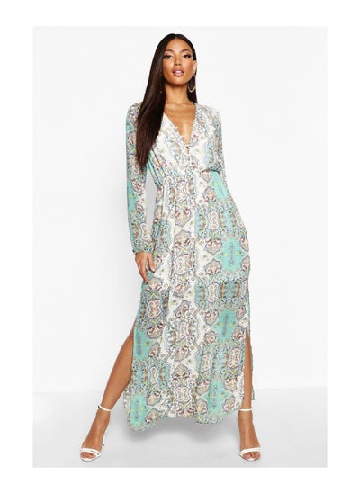 Buy Cage Detail Paisley Woven Maxi Dress in UAE