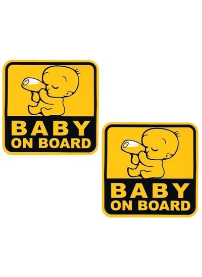 Buy Baby on Board Car Sign Stickers for Car, Reflective Self Adhesive, 2pcs Safety Warning Cute Design for Car Bumper Rear Window Universal 12x12cm in UAE