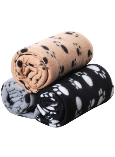 Buy Pet Blankets Soft Dog Cat Fleece Blankets Extra Large Plush Throws Dog Cat New Pet Touch Soft Fleece Large Pet Blankets Kittens Paws Pack of 3 Khaki Grey and Black 100cm x 70cm in UAE