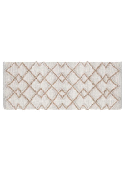 Buy Ethnic Design Cotton Bath Mat White and Taupe 50 x 120 cm 174714A in Saudi Arabia