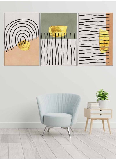 Buy Set Of 3 Framed Canvas Wall Arts Stretched Over Wooden Frame Hand Drawn Lines Abstract Paintings For Home Living Room Office Decor in Saudi Arabia