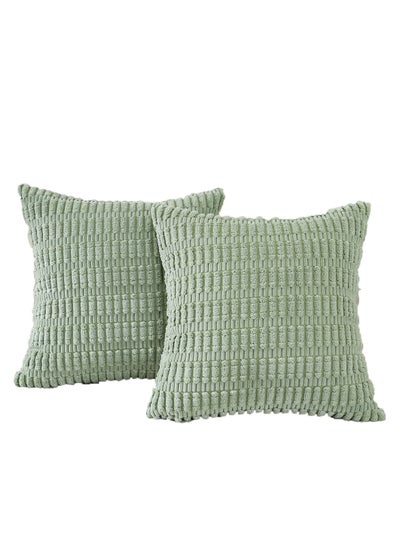 Buy 2-Piece Decorative Cushion Cover Pillow Cases Corduroy Light green 45x45 Centimeter in UAE