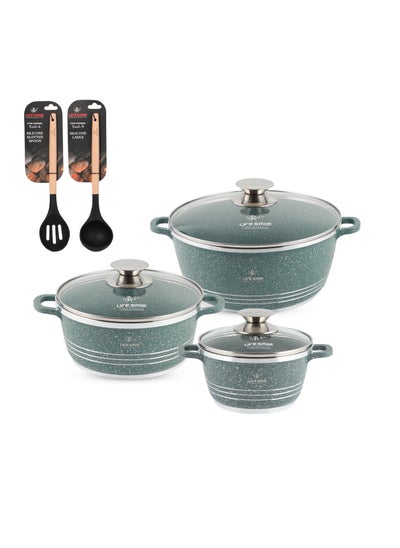 Buy Cookware Set 8 pieces - Pots set Induction Bottom, Granite Non Stick Coating 100% PFOA FREE, Die Cast Cooking Set include Casseroles And Kitchen Utensils in UAE