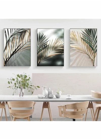 اشتري Golden Palm Leaf Plant Canvas Painting, Botanical Nordic Wall Art Poster 50X70Cm, 3Pcs في الامارات