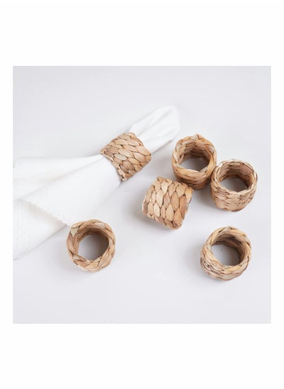 اشتري 6 Pcs Round Woven Napkin Ring, Water Hyacinth Napkins Holder, Handmade Braided Natural Napkin Rings Birthday Party Decorations and Everyday Life (Water Hyacinth) في الامارات