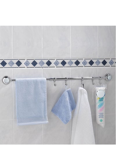 اشتري Everloc Towel Rail 5 Hooks, No Drilling, No Screws, No Glue, No Adhesive, Vacuum Suction Wall Mounted Chrome, Towel Napkin Holder, Bath Towel Rod Hanger for Bathroom Kitchen, Easy Install, EVL-10265 في الامارات