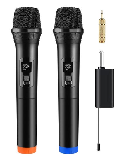 اشتري 2 pack Wireless Unidirectional Microphone HAndheld Mic With Receiver 1/4 Output For Conference/Weddings/Church/Stage/Party/Karaoke, (Duel Cordless) (Black) في الامارات