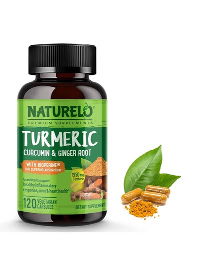 Buy Turmeric Curcumin And Ginger Root With Bioperine For Superior Absoption - 120 Vegetarian Capsules in UAE