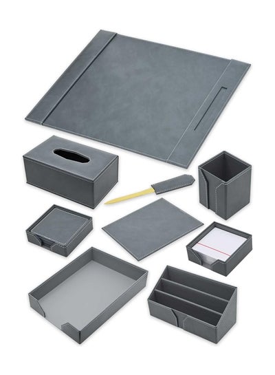 Buy FIS Executive Desk sets Bonded Leather Grey Set of 9 Pieces FSDSEXB221GY in UAE