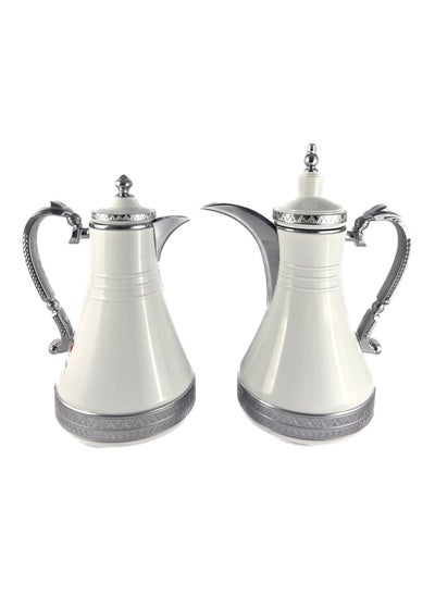 Buy 2-Piece Tea & Coffee Flask - 0.75 Liter & 1 Liter Capacity - Glass Inner - Steel Body - White & Silver in UAE