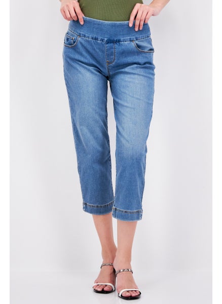 Buy Women Regular Fit Washed Stretchable Denim, Blue in UAE