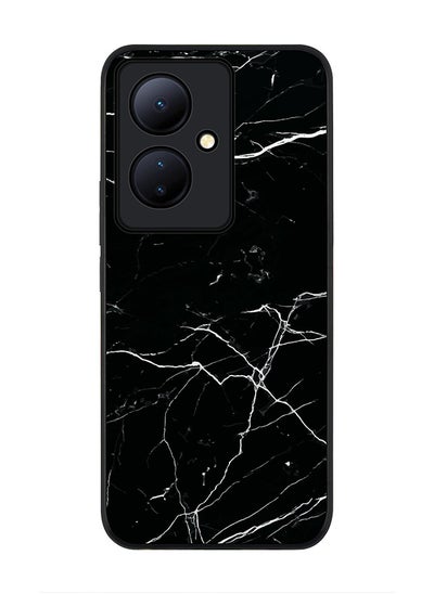 اشتري Rugged Black edge case for Vivo V29 Lite, Slim fit Soft Case Flexible Rubber Edges Anti Drop TPU Gel Thin Cover- Marble Print Black في الامارات