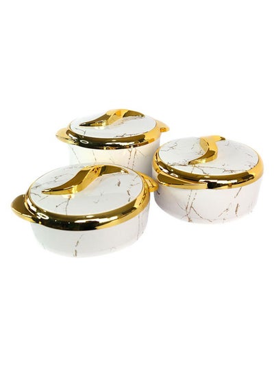 Buy Marble Perfect Design Lunch Container Set, 3 Pieces White/Gold in Saudi Arabia