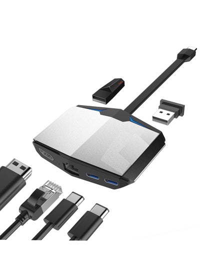 اشتري USB C HUB 6 in 1 RJ45 Ethernet/HDMI 4K@30Hz / 2xUSB 3.1 Ports/USB C Port For Data/USB C PD 3.0 100W في مصر
