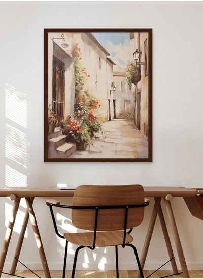 Buy Art Decor French Countryside Style Alleyway Fine Art with Beige Flowers Framed Wall Art Traditional Design Art for Living Room Bedroom Office Home Decoration Gifting in UAE