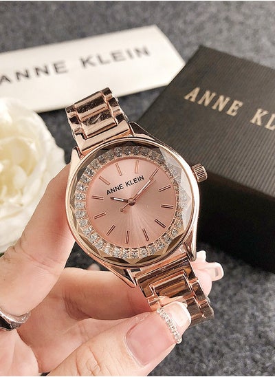 Buy ANNE KLEIN Men's and Women's Classic Fashion Cube Zirconia Quartz Watch Rose Gold Stainless Steel Strap Gift 38mm in Saudi Arabia