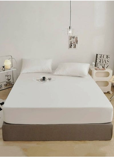 Buy 3 Pieces Fitted Bedsheet Set Plain White Color Various Sizes in UAE