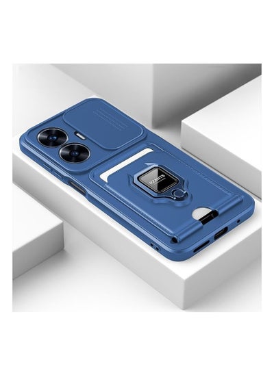 اشتري For Oppo Realme C55 4G Case with Slide Camera Cover, Heavy Duty Protective with Ring Kickstand & Card Holder Cell Phone Case for Oppo Realme C55 4G (Blue) في السعودية