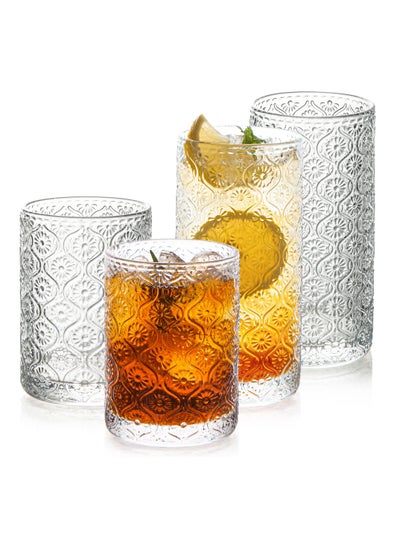 اشتري Vintage Coffee Mugs, Vintage Embossed Drinking Glasses Short Stem Water Glassware, Set of 4 Art Deco Glassware, for Home, Bars, Parties, Tea, Gift في الامارات