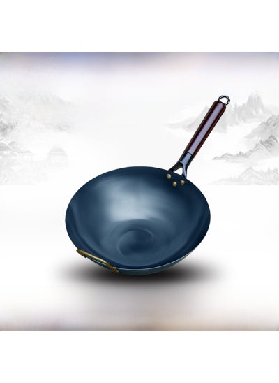 اشتري Non-Stick Uncoated Stir Fry Pan 38cm [round bottom] 1.35 thick wooden handle iron pot [hand boiling]] في السعودية