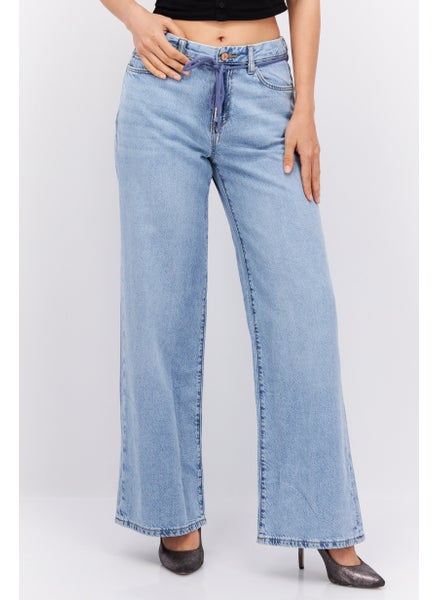 اشتري Women Wide Leg Light Washed Non Stretch Jeans, Blue في الامارات