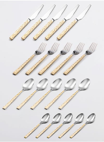 Buy 20-piece Flatware Set High-quality Stainless Steel Knives Forks Spoons Sets Golden Decorative Pattern Dishwasher-Safe Cutlery in UAE