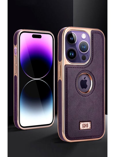 Buy Hdd Leather back cover with a scratch resistant gold plated frame and a golden frame to protect the camera compatible with iPhone 15 Pro Max (purple) in Egypt