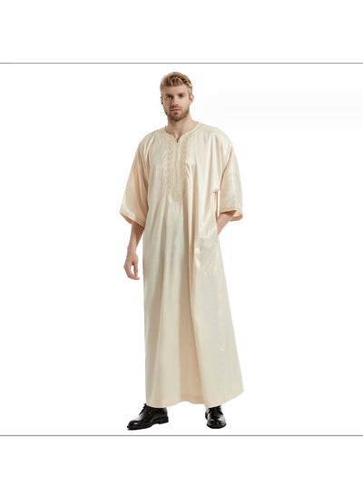 Buy New Men's Satin Medium Sleeve Embroidered Robe in Saudi Arabia