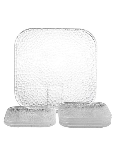 Buy A set of square glass serving plates for cakes and sweets, 7 pieces in Saudi Arabia