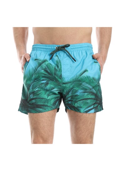 Buy Slip On Palm Pattern Swim Shorts - Light Blue & Green in Egypt