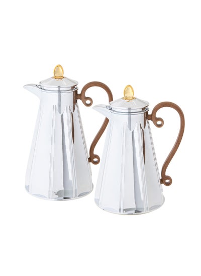 Buy Thermos Set Two Pieces for Tea and Coffee silver and gold with wood hand in Saudi Arabia