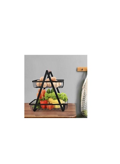 Buy VIO® 2-Tier Countertop Metal Fruit Basket, Fruit Bowl, Bread Basket, Vegetable Holder for Kitchen Storage Stand (Black) in UAE