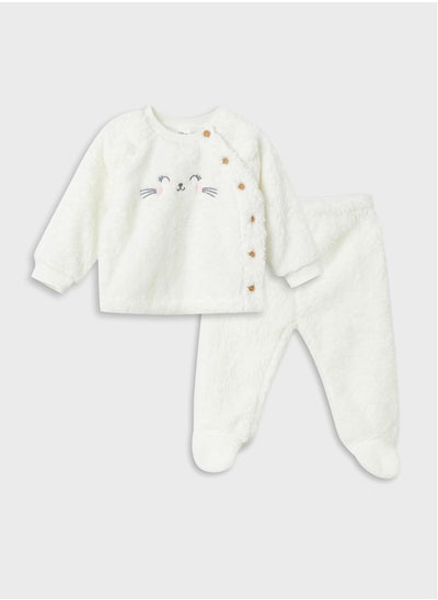 Buy Crew Neck Long Sleeve Embroidered Baby Girl Cardigan and Sweatpants Set of 2 in Egypt