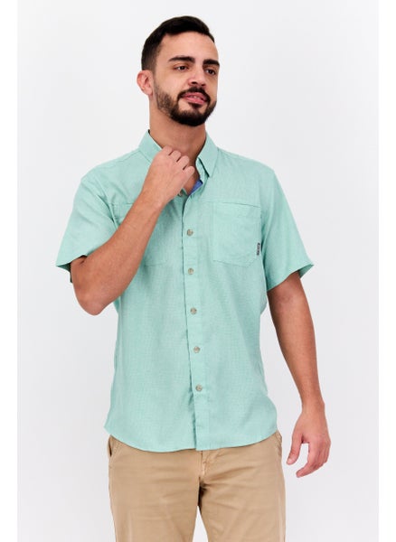 Buy Men Regular Fit Solid Short Sleeve Casual Shirt, Sage in UAE