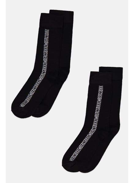 اشتري Men 2 Pairs Embroidered Logo Tennis Socks, Black/White في الامارات